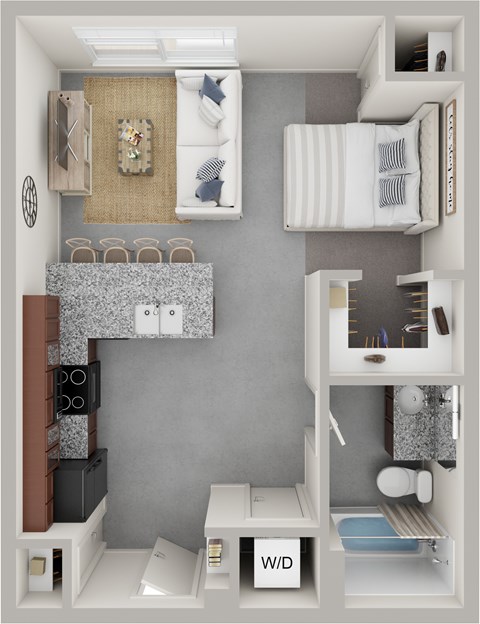 Floor plan for studio, 1 bath, 532 sqft